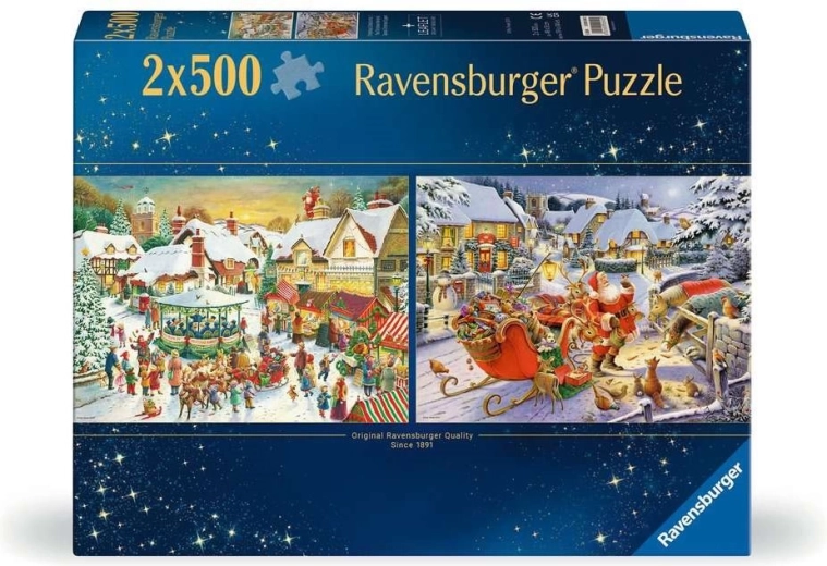 Ravensburger puzzle vianočný trh a štedrovečerná večera so Santom 2×500 dielikov