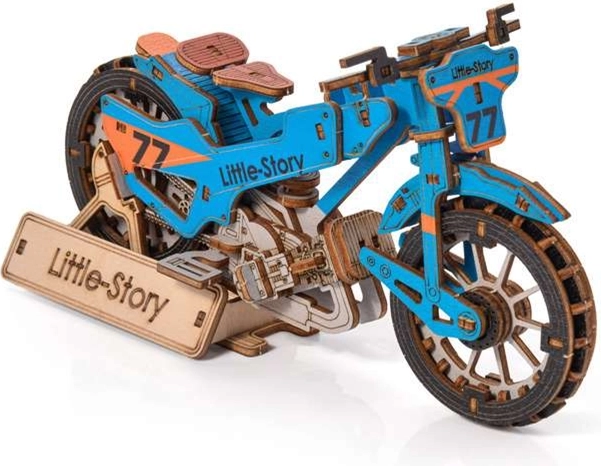 Little Story 3D drevená skladačka Speedway Bike modrá