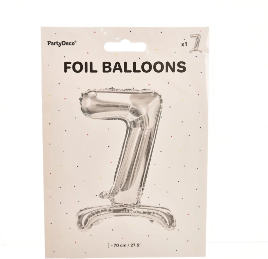Strieborný stojaci fóliový balónik číslo 7 (70 cm)