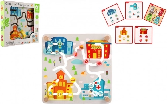 Drevený edukačný labyrint 2v1 mesto a recyklácia CLASSIC WORLD 30 × 30 cm