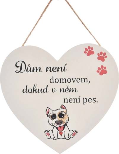 Drevená tabuľka v tvare srdca Dog home