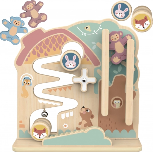 Drevená aktívna tabuľa a guľôčková dráha 2 v 1 TOOKY TOY