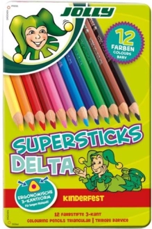 Trojhranné pastelky DELTA, 12 farieb, v kovovej krabičke