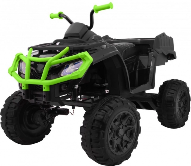 Detská elektrická štvorkolka 4x4 čierno‑zelená 12 V s EVA kolesami a diaľkovým ovládaním 2,4 GHz