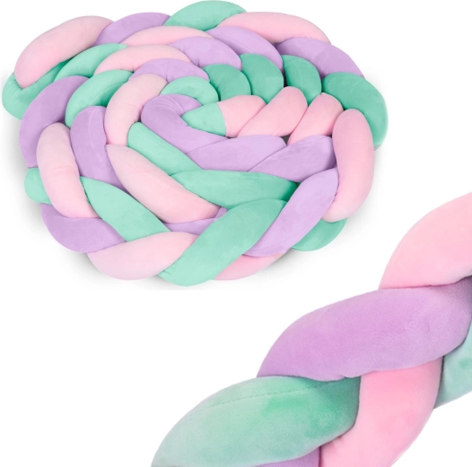 Pletený mantinel do postieľky Ricokids 3 m – mätovo ružovo‑fialový