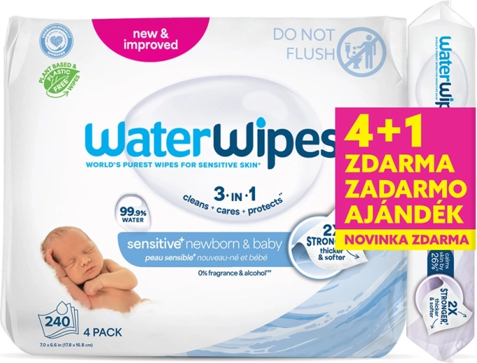 WaterWipes vlhčené utierky 4×60 ks + Soothing clean 60 ks zdarma