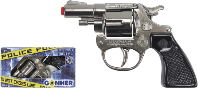 Policajný kovový revolver na kapslíky, strieborný (8 rán)