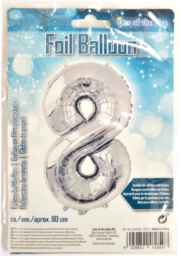 Fóliový balónik číslo 8 strieborný 80 cm