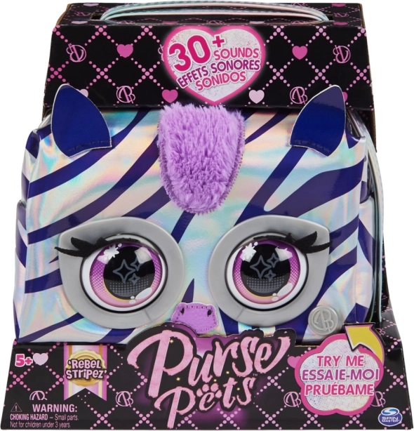 Metalická interaktívna kabelka Purse Pets zebra