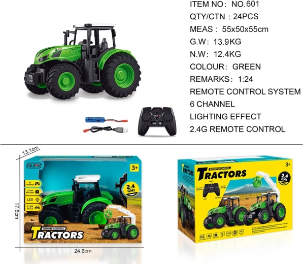 Zelený traktor na diaľkové ovládanie 1:24