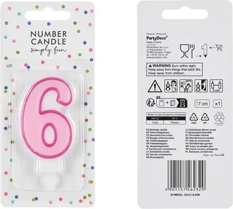Ružová narodeninová sviečka číslo 6, 7 cm