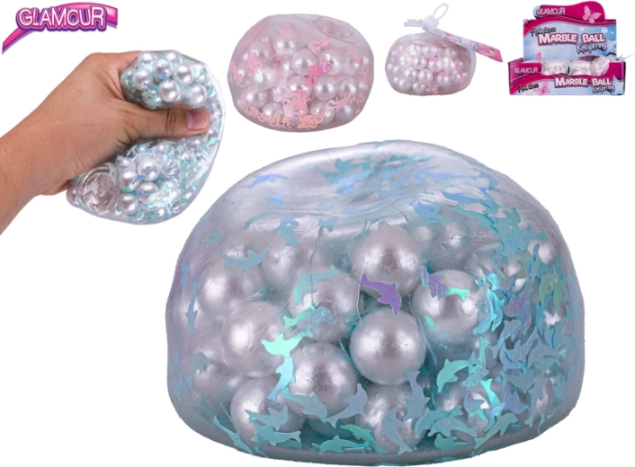 Antistresový glamour loptička s chrumkajúcimi guľôčkami 9,5 cm