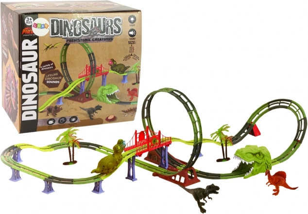 Špirálová závodná dráha s dinosaurami so svetlom a zvukom