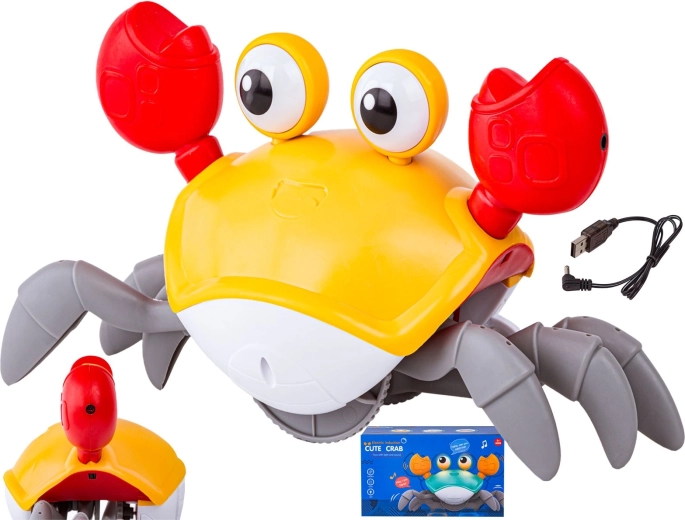 Interaktívny utekajúci lezúci krab – svieti a hrá melódie (žltý)