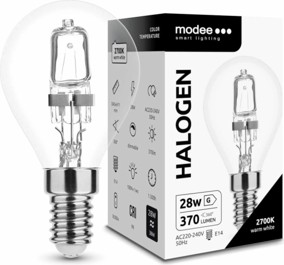 Modee halogénová žiarovka Mini Globe G45 28 W E14, 370 lm, teplá biela
