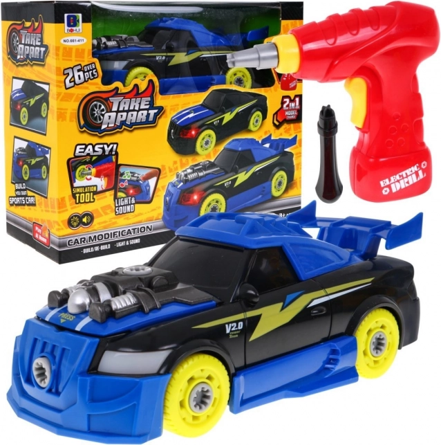 Skladacie športové autá 2v1 pre deti 3+ Elektrický skrutkovač + skrutkovač + zvuky Svetlá