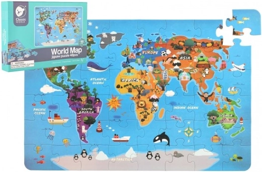 Drevené puzzle Svetová mapa 48 dielikov