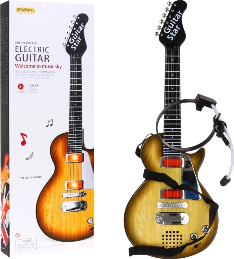 Detská elektrická gitara so slúchadlami a mikrofónom – Drevo
