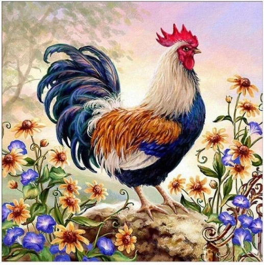 Diamantové vyšívanie (diamond painting) farebný kohút 30 × 30 cm