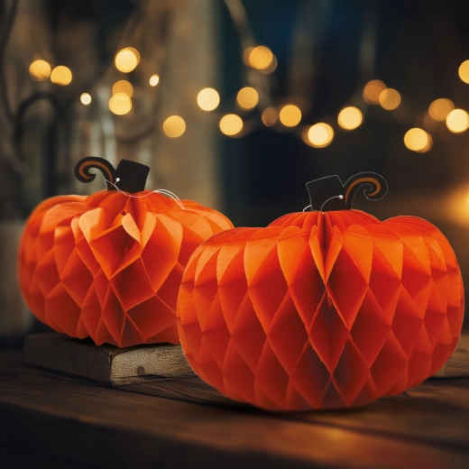 Halloweenska papierová dekorácia – tekvicové lampióny 25/30 cm, 2 kusy