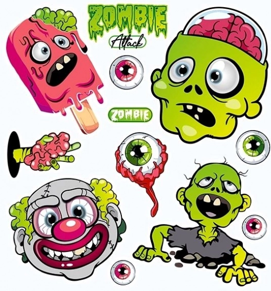 Ná iron-on nálepky zombie na Halloween – malý arch