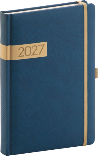 Notique denný diár Twill 2027 modro-zlatý 15 × 21 cm