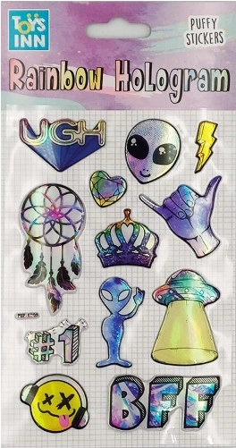 Holografické nálepky Alien s dúhovým efektom