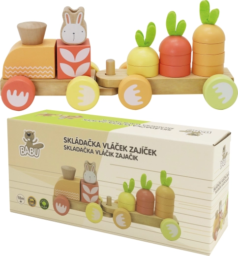 Babu skladací drevený vláčik so zajačikom – jednovagónový