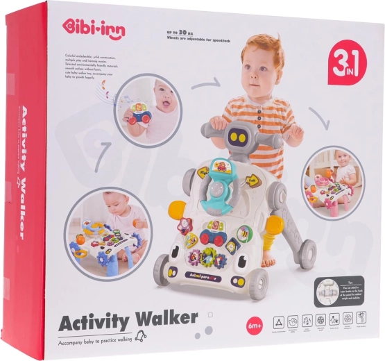 Multifunkčné modré chodítko 2v1 s interaktívnym stolíkom