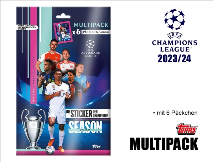 Topps UEFA Champions League 2023/2024 samolepky – multipack (6 sáčkov)