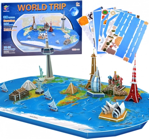 3D puzzle svetová mapa s najslávnejšími stavbami