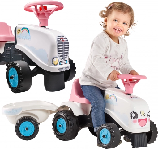 Traktor na šlapadlo Falk Rainbow biely s prívesom pre deti od 1 roka