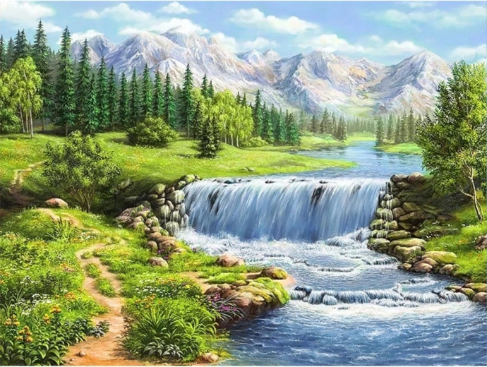 Diamantové maľovanie Rieka v horách 30 × 40 cm