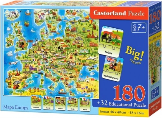 castorland puzzle mapa európy 180 dielikov s kvízom