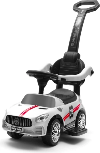 Detské odrážadlo s vodiacou tyčou a zvukmi BABY MIX Racer – biele
