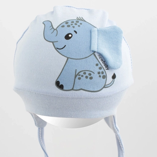 Bavlnená dojčenská čiapočka New Baby Happy Elephant, modrá