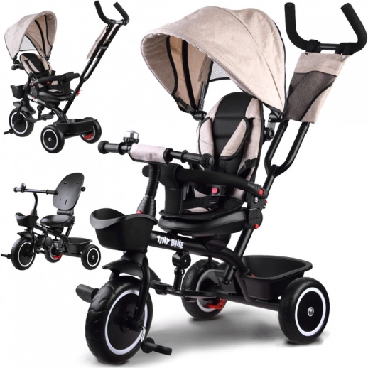 Detský trojkolesový bicykel 3v1 s strieškou TINY BIKE – Béžová