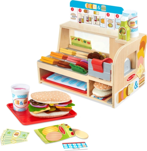 Melissa & Doug drevený sendvičový pult so sadou Slice & Stack (52 dielov)