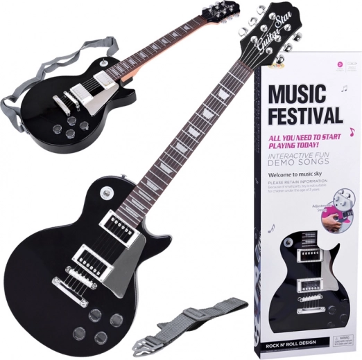 Elektrická gitara pre deti s popruhom – čierna