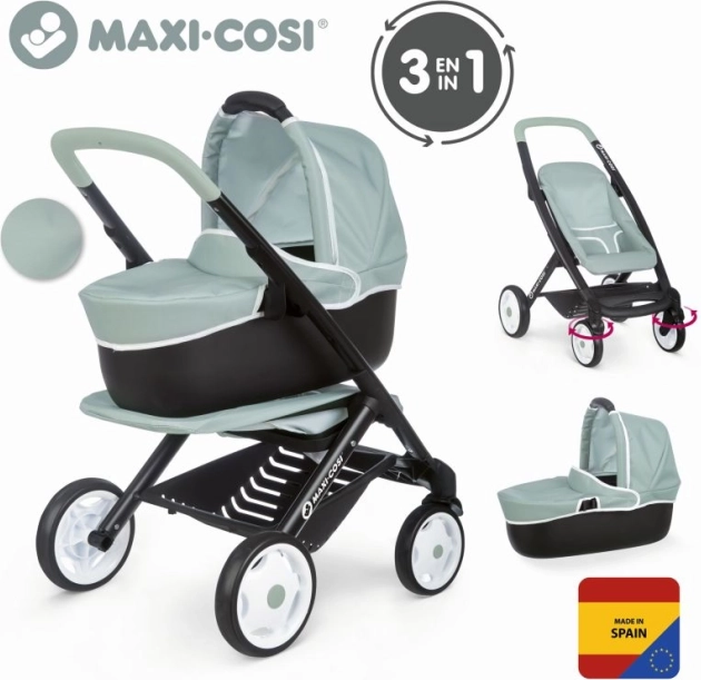 Kombinovaný kočík pre bábiky MAXI-COSI 3v1 tyrkysovo sivý
