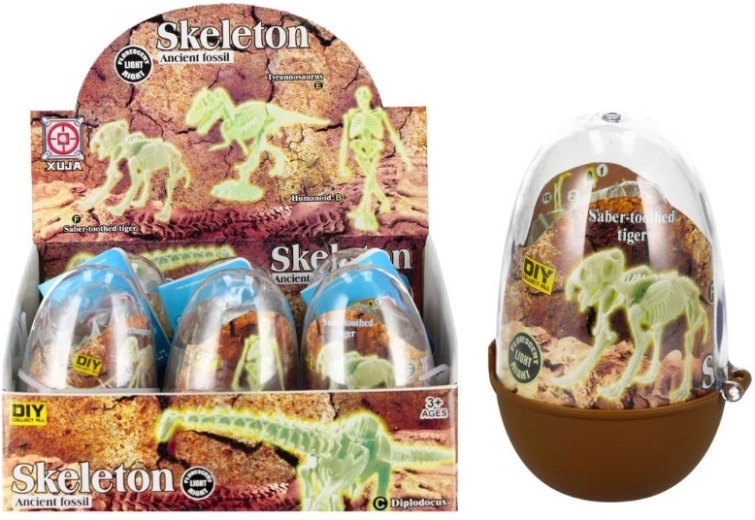 Žiariaca kostra dinosaura v plastovom vajíčku – zberateľský stavebný set