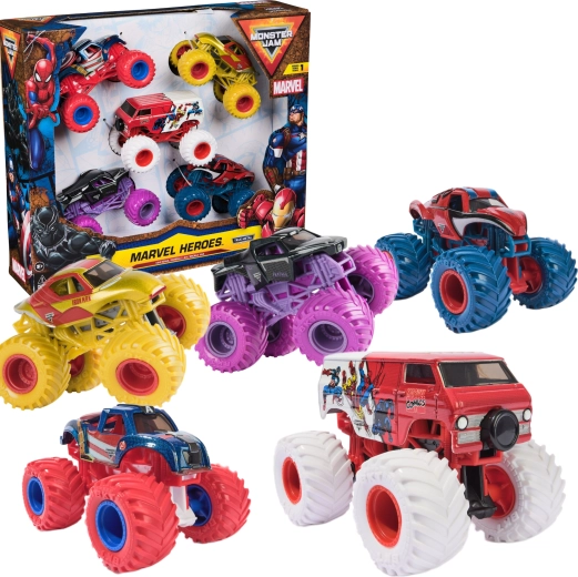 Monster Jam sada 5 mini monster truckov Marvel Heroes 1:64