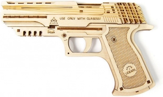 drevené 3D puzzle UGEARS pištoľ Wolf-01