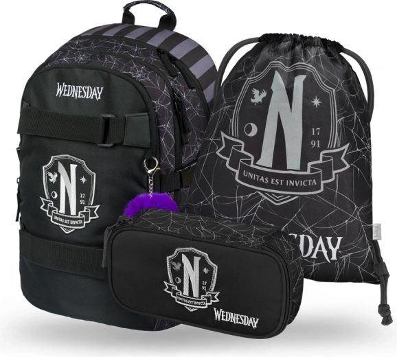 Školský set Baagl Wednesday: batoh, peračník a vrecko