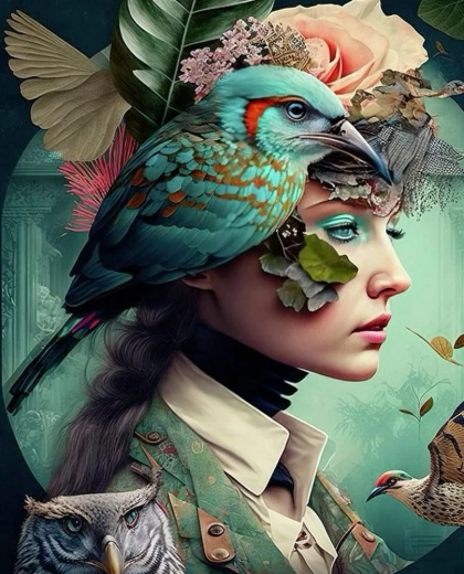 Diamantové maľovanie Dievča s vtáčikom 30x40 cm