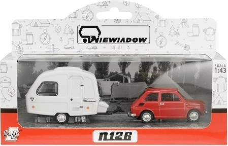 Fiat 126p s kempingovým prívesom Niewiadów červený