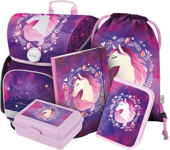 Školský Set BAAGL Kôň: aktovka, peračník, vrecúško, dosky, box