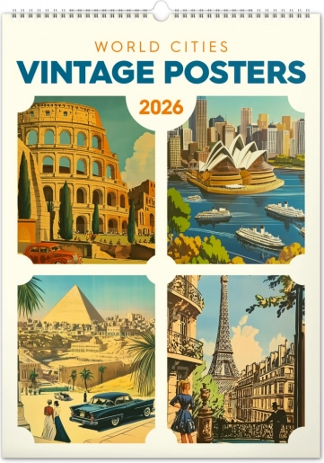 Nástenný kalendár Vintage plagáty – svetové mestá 2026