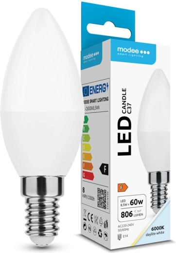 Modee LED sviečková žiarovka C37 8,5 W E14 806 lm studená biela