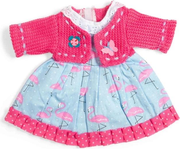 Bigjigs Toys šaty s plameniakmi a ružovým svetríkom pre bábiku 34 cm